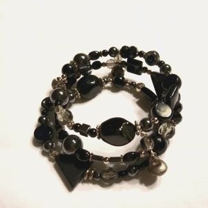 Black onyx & Hematite memory wire bracelet